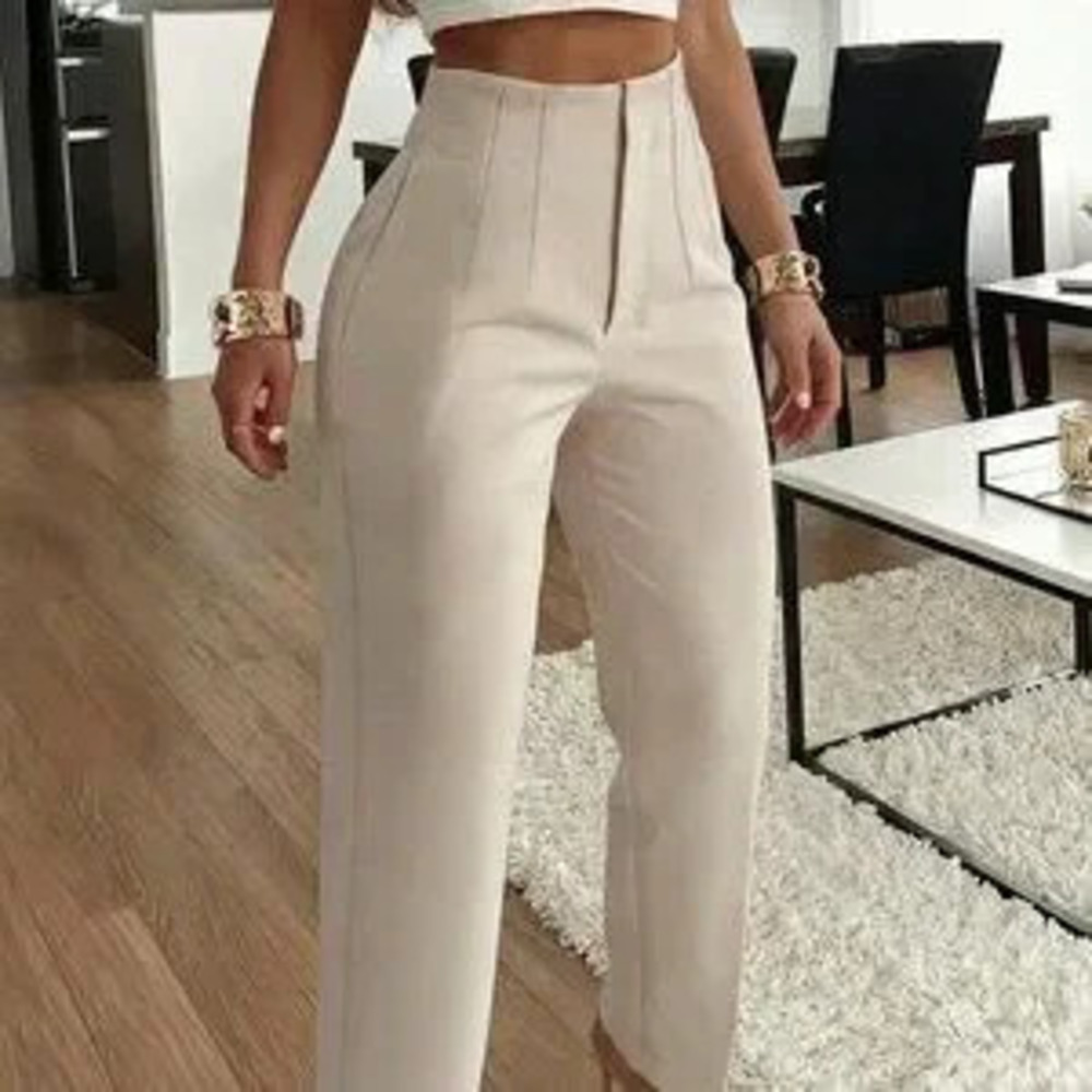 ZARA Apricot Casual Women's Elegant Office Pleated Side Pocket Slim-Fit Pants